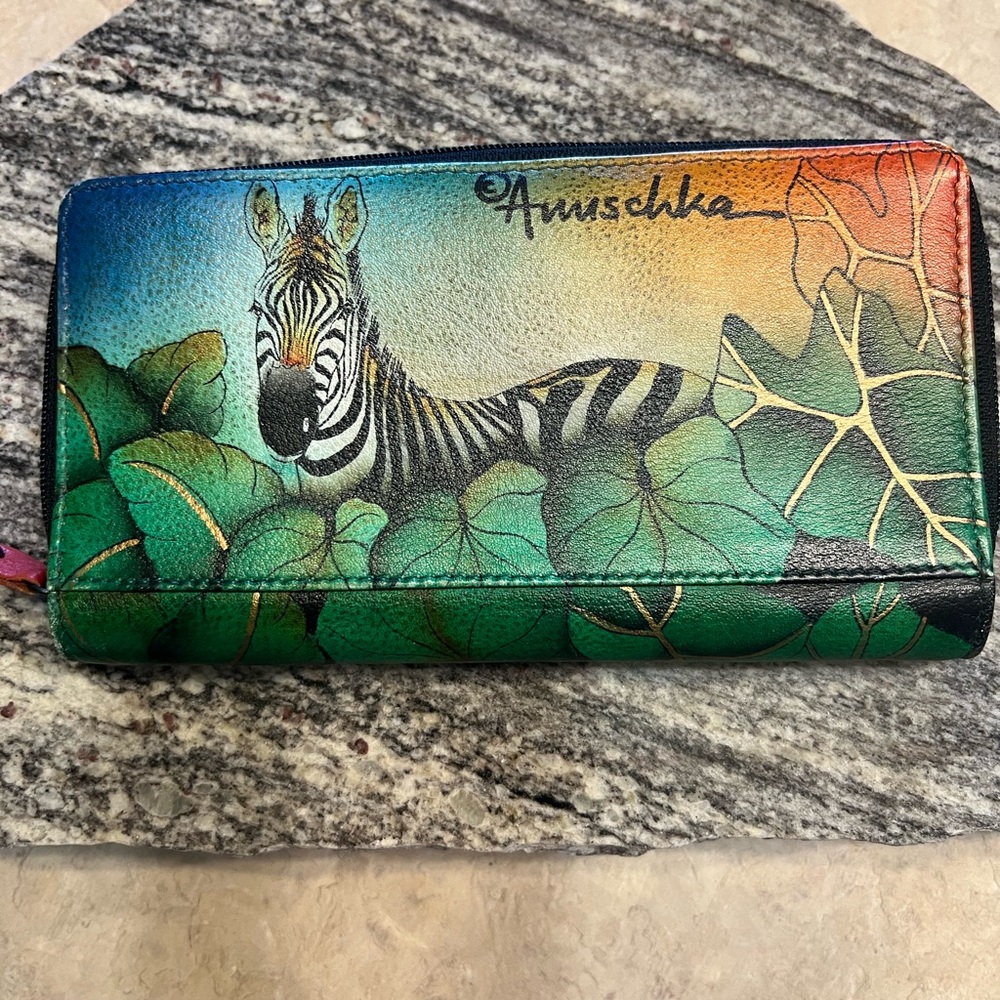 Anuschka Hand Painted Zebra Wallet
